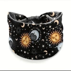 Beautiful Boho Style Black Sun Moon & Stars Wide Brim Knoted Headband